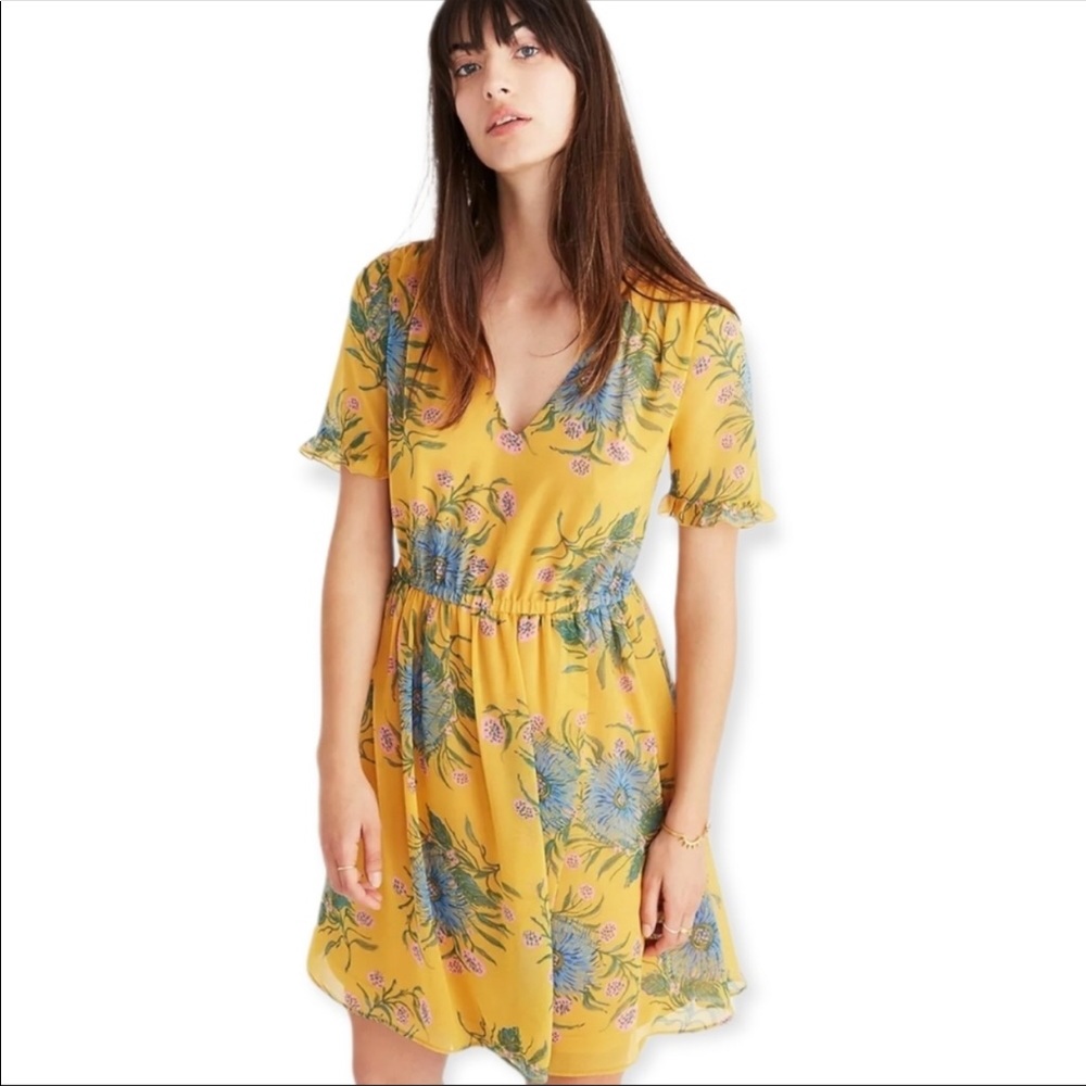 Madewell Sweetgrass Ruffle-Sleeved Dress in Painted Blooms - Size 00